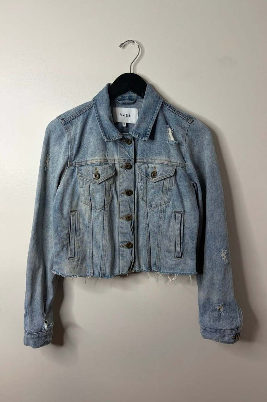 Pistola Distressed Cropped Denim Jacket